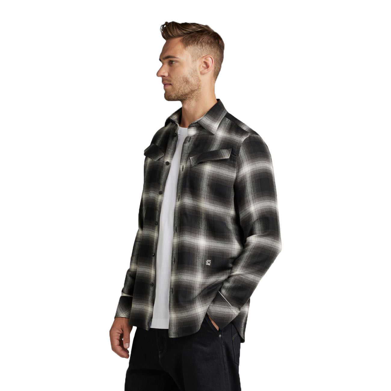 G-STAR RAW DENIM SLANT POCKET SLIM SHIRT Herren Langarm Karohemd