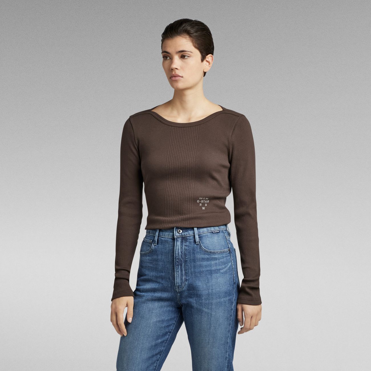 G-STAR RAW DENIM SLIM RIB BOATNECK L/S Damen Longsleeve