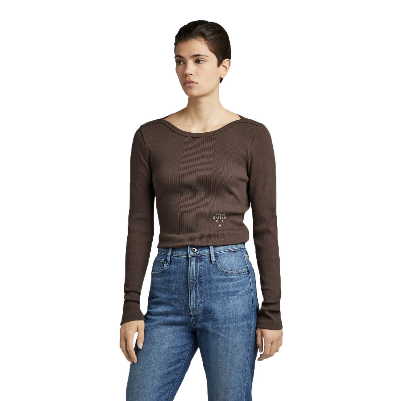 G-STAR RAW DENIM SLIM RIB BOATNECK L/S Damen Longsleeve
