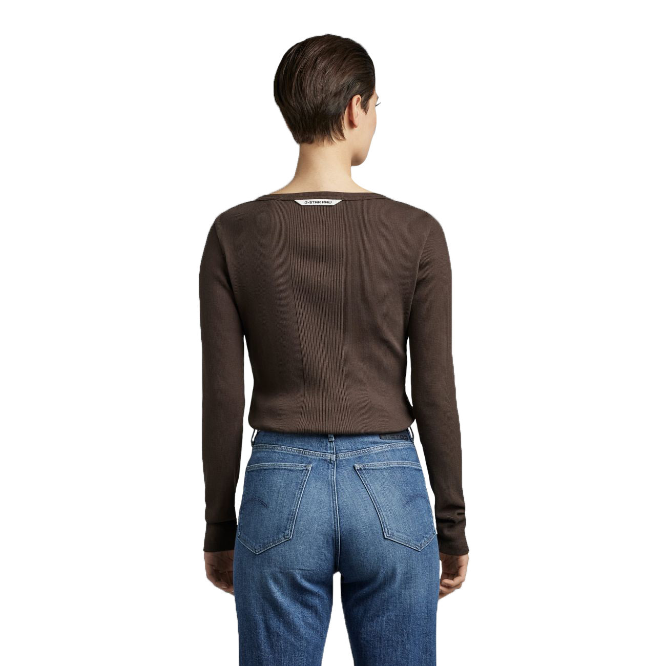 G-STAR RAW DENIM SLIM RIB BOATNECK L/S Damen Longsleeve