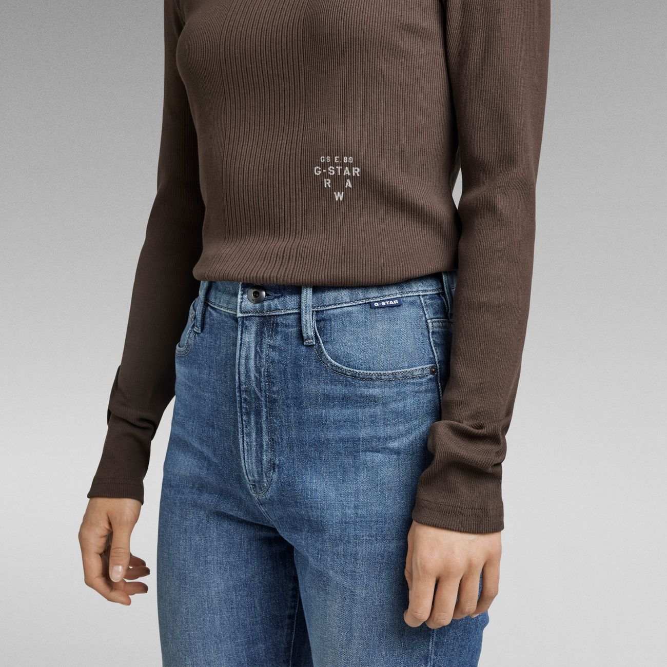 G-STAR RAW DENIM SLIM RIB BOATNECK L/S Damen Longsleeve