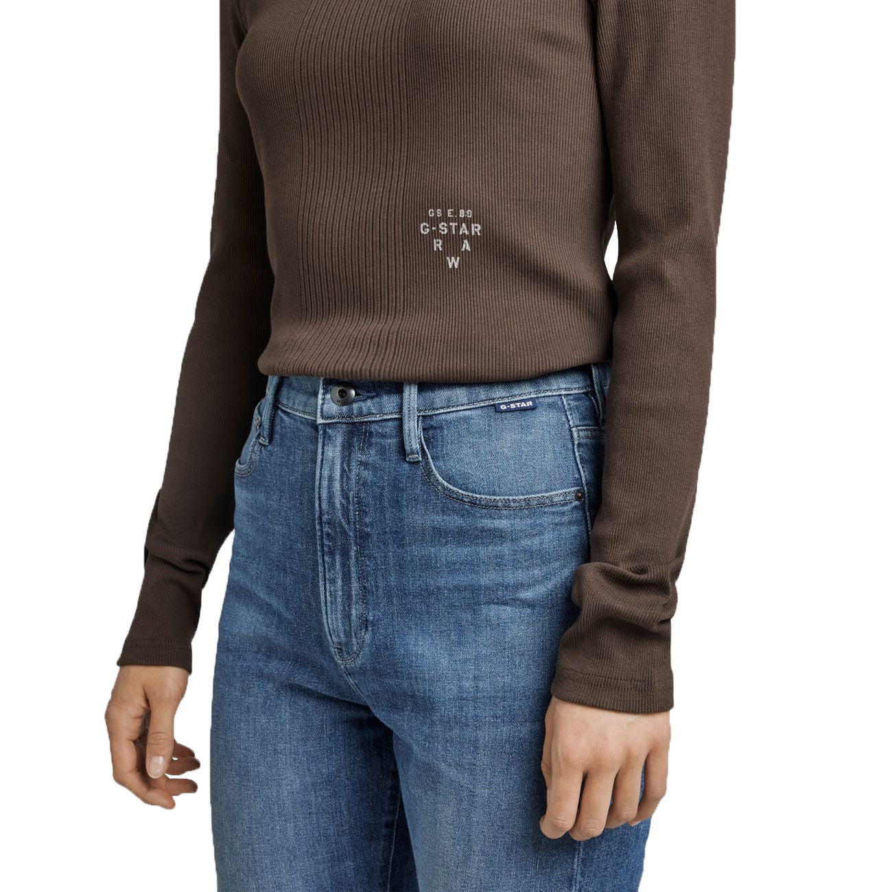G-STAR RAW DENIM SLIM RIB BOATNECK L/S Damen Longsleeve