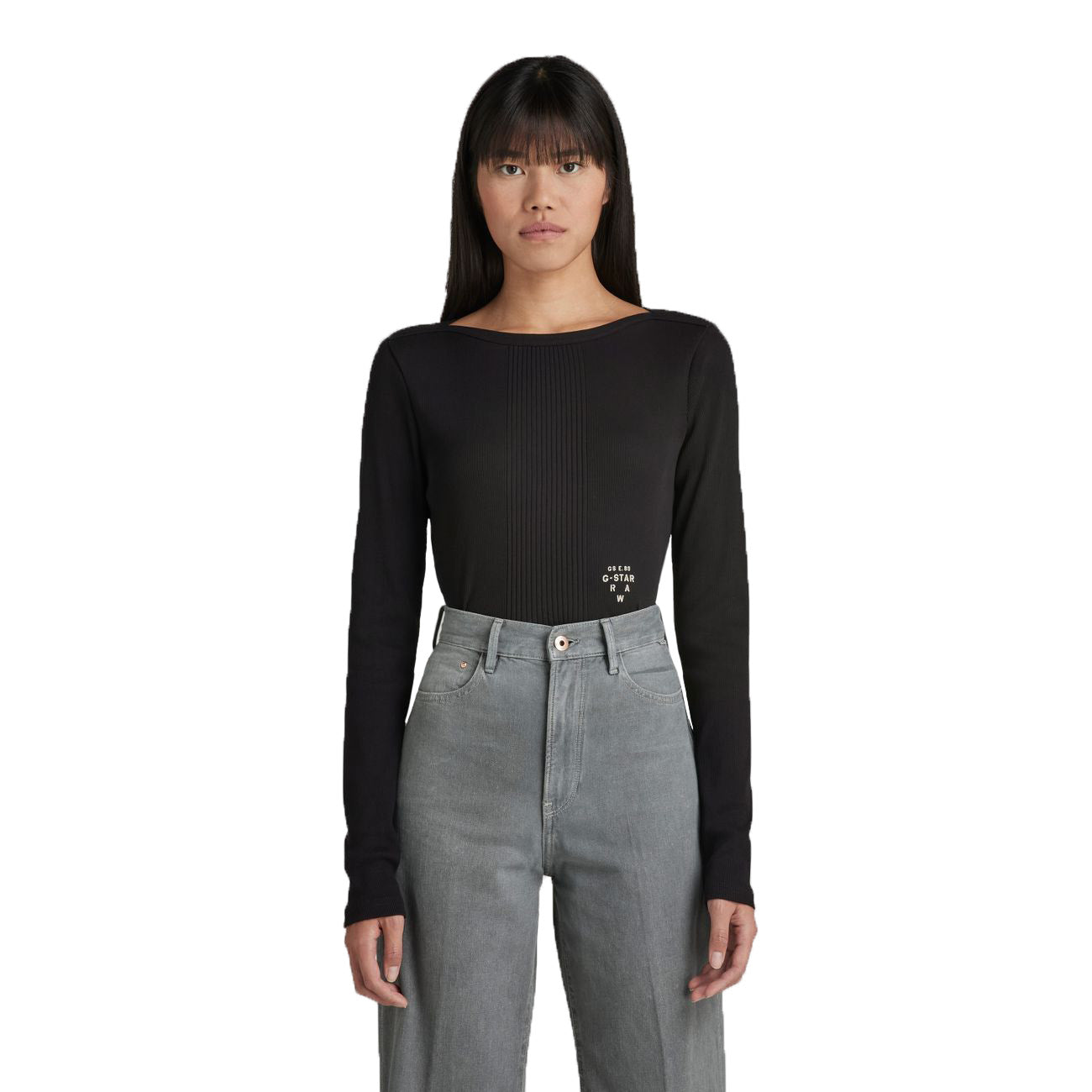 G-STAR RAW DENIM SLIM RIB BOATNECK L/S Damen Longsleeve
