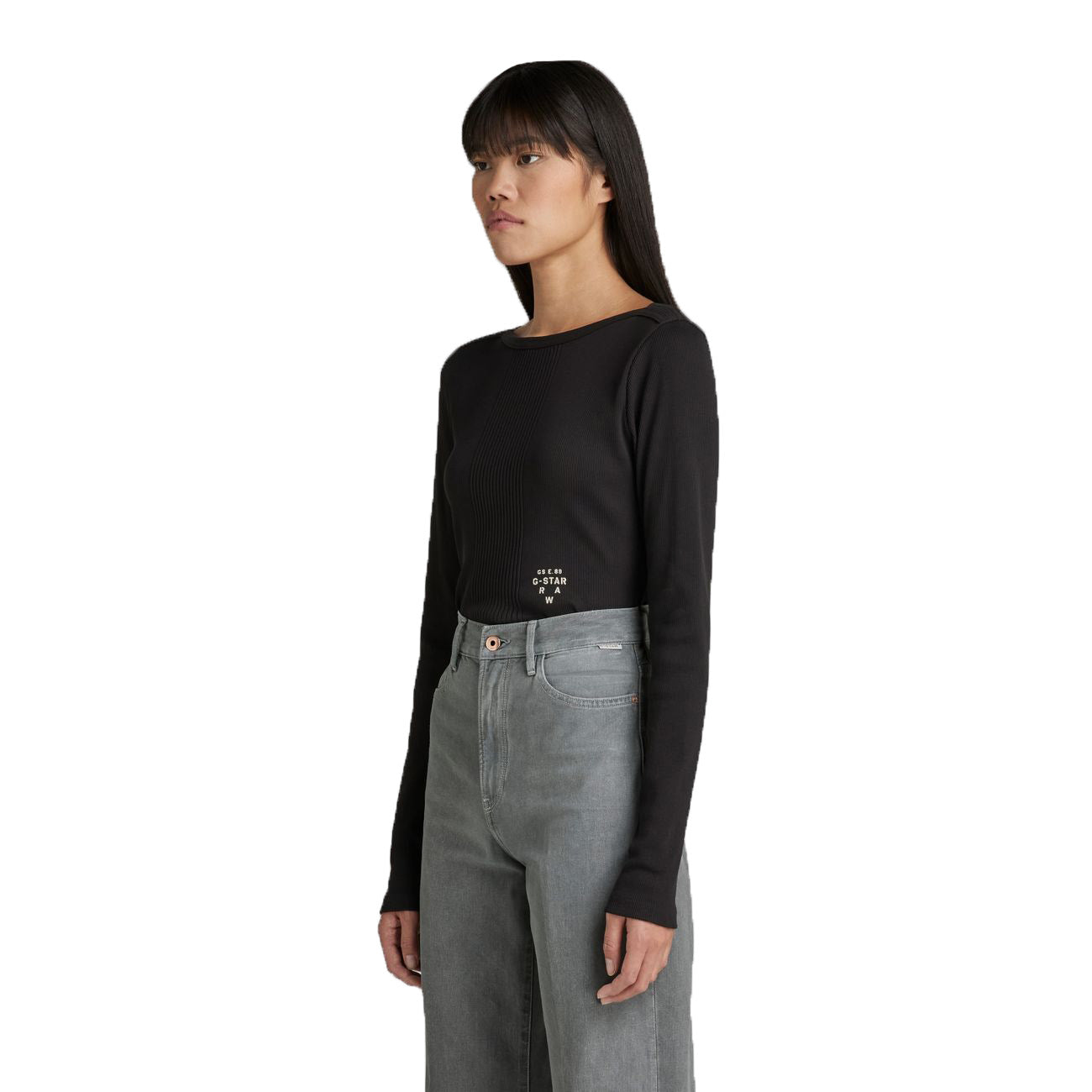 G-STAR RAW DENIM SLIM RIB BOATNECK L/S Damen Longsleeve