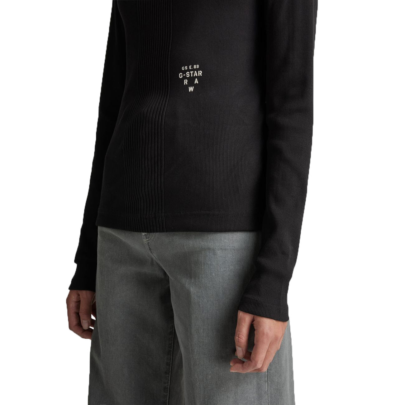 G-STAR RAW DENIM SLIM RIB BOATNECK L/S Damen Longsleeve