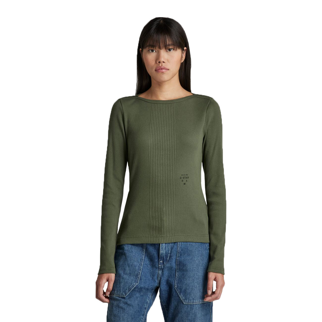 G-STAR RAW DENIM SLIM RIB BOATNECK L/S Damen Longsleeve