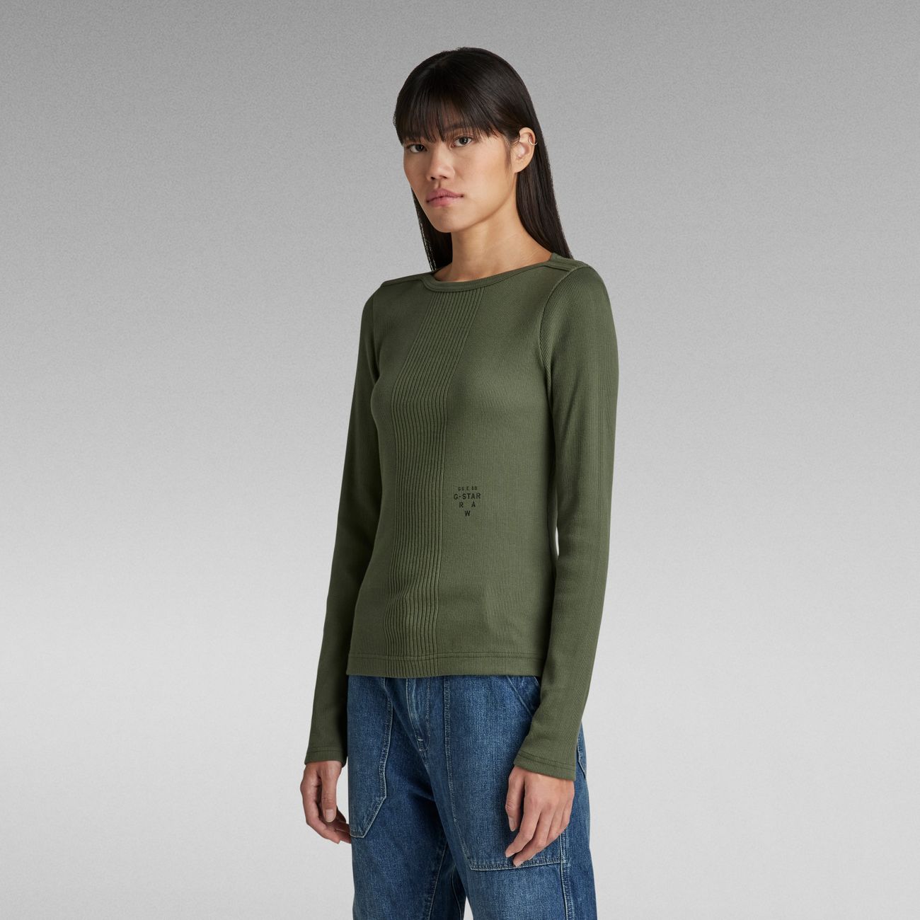 G-STAR RAW DENIM SLIM RIB BOATNECK L/S Damen Longsleeve