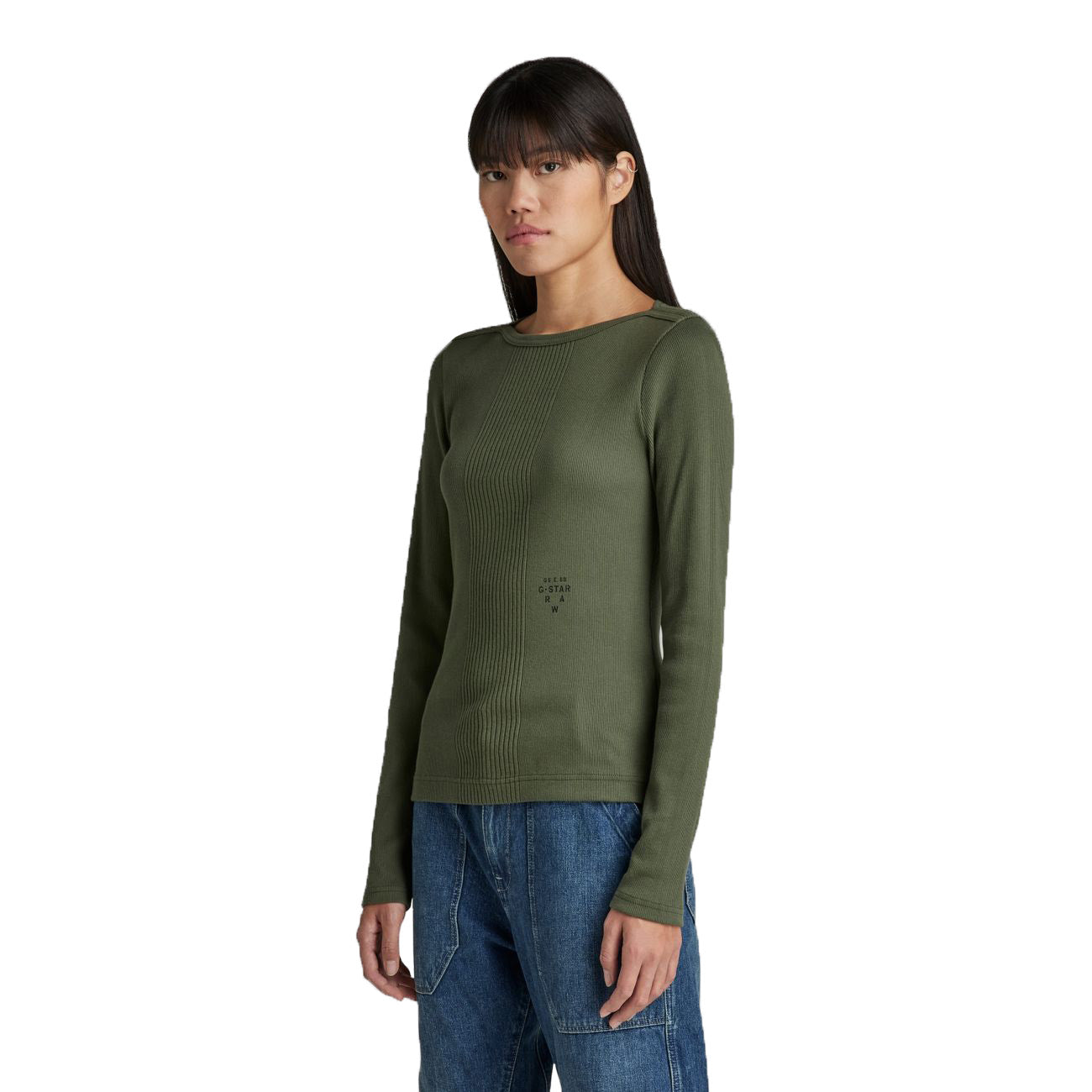 G-STAR RAW DENIM SLIM RIB BOATNECK L/S Damen Longsleeve