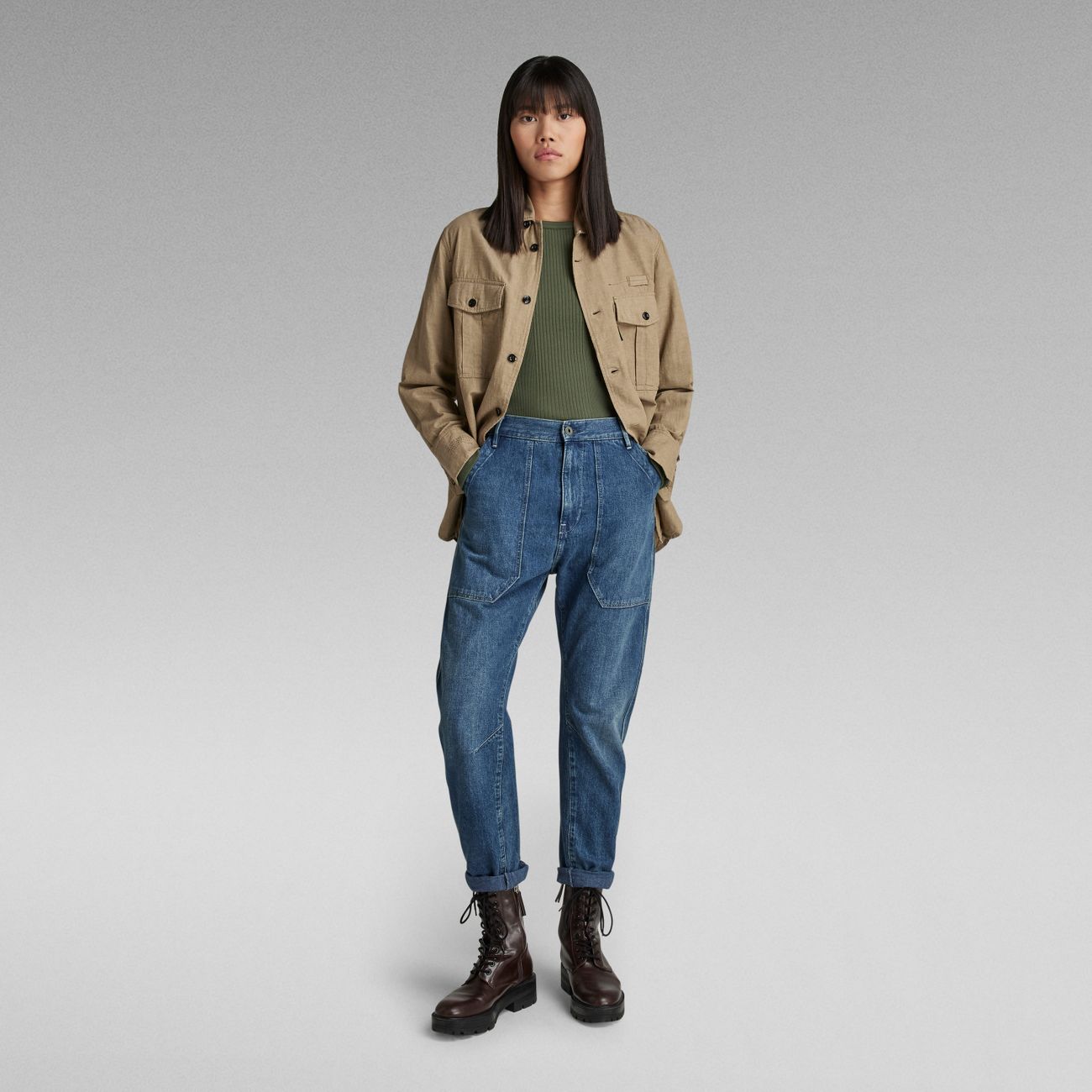 G-STAR RAW DENIM SLIM RIB BOATNECK L/S Damen Longsleeve