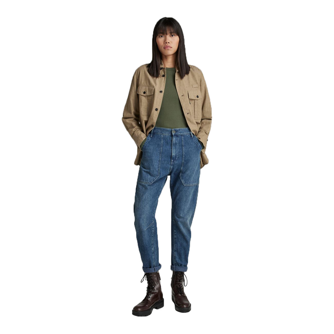 G-STAR RAW DENIM SLIM RIB BOATNECK L/S Damen Longsleeve