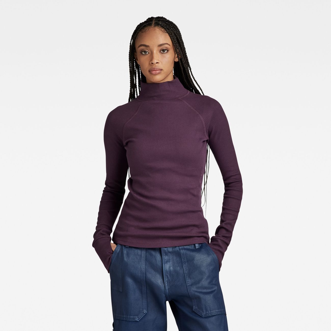 G-STAR RAW DENIM SLIM RIB MOCK L/S WMN Damen Langarmshirt