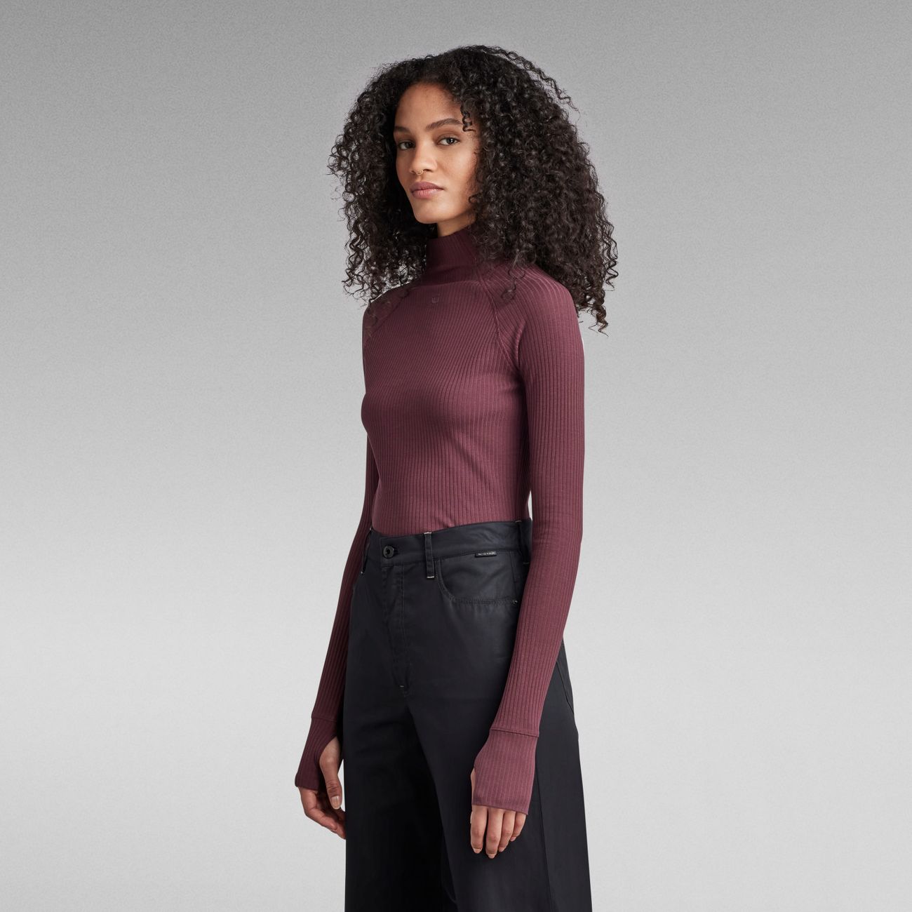 G-STAR RAW DENIM RIB MOCK SLIM L/S WMN Damen Turtleneck Shirt - G-Star Raw Denim - SAGATOO - 8720346842233
