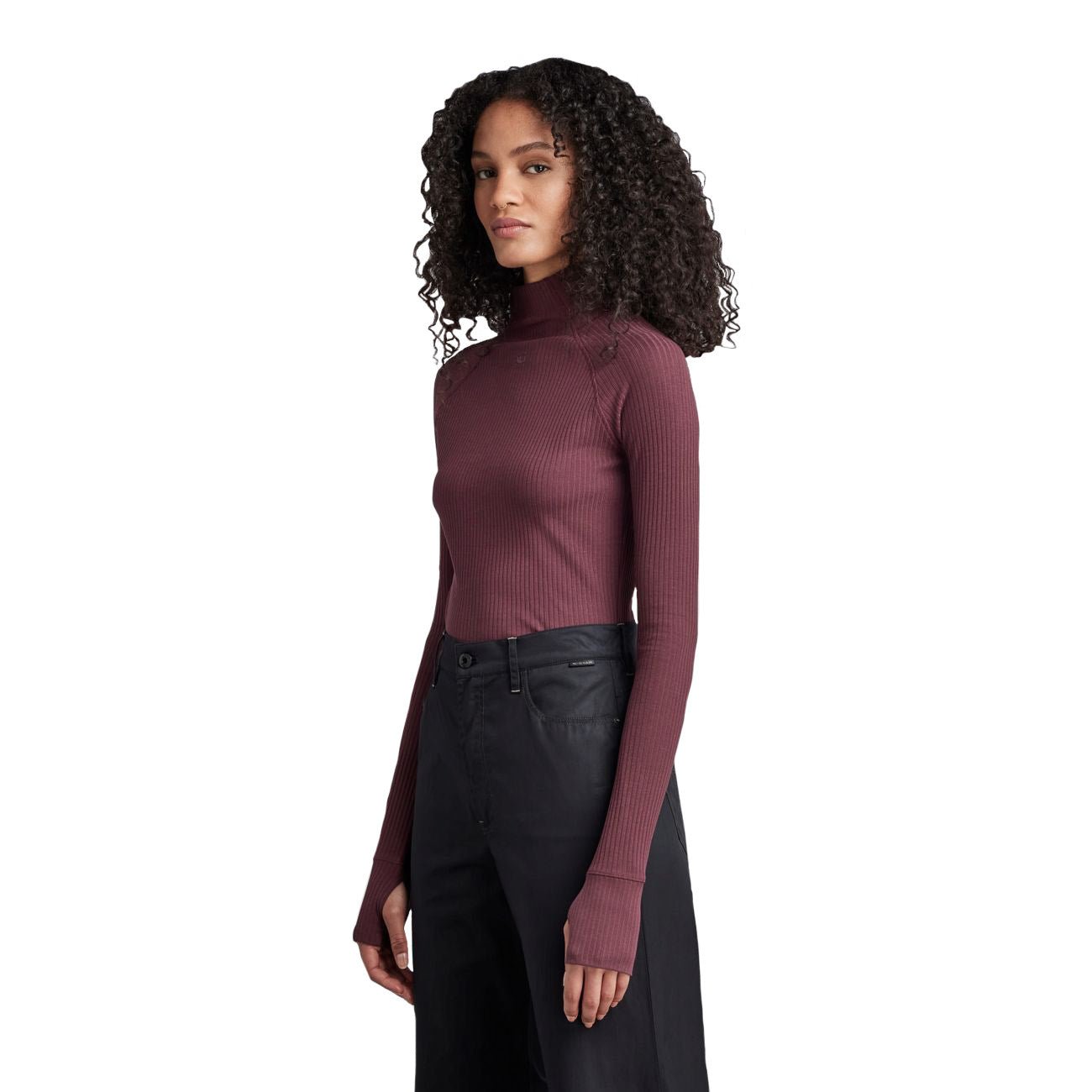 G-STAR RAW DENIM RIB MOCK SLIM L/S WMN Damen Turtleneck Shirt - G-Star Raw Denim - SAGATOO - 8720346842233