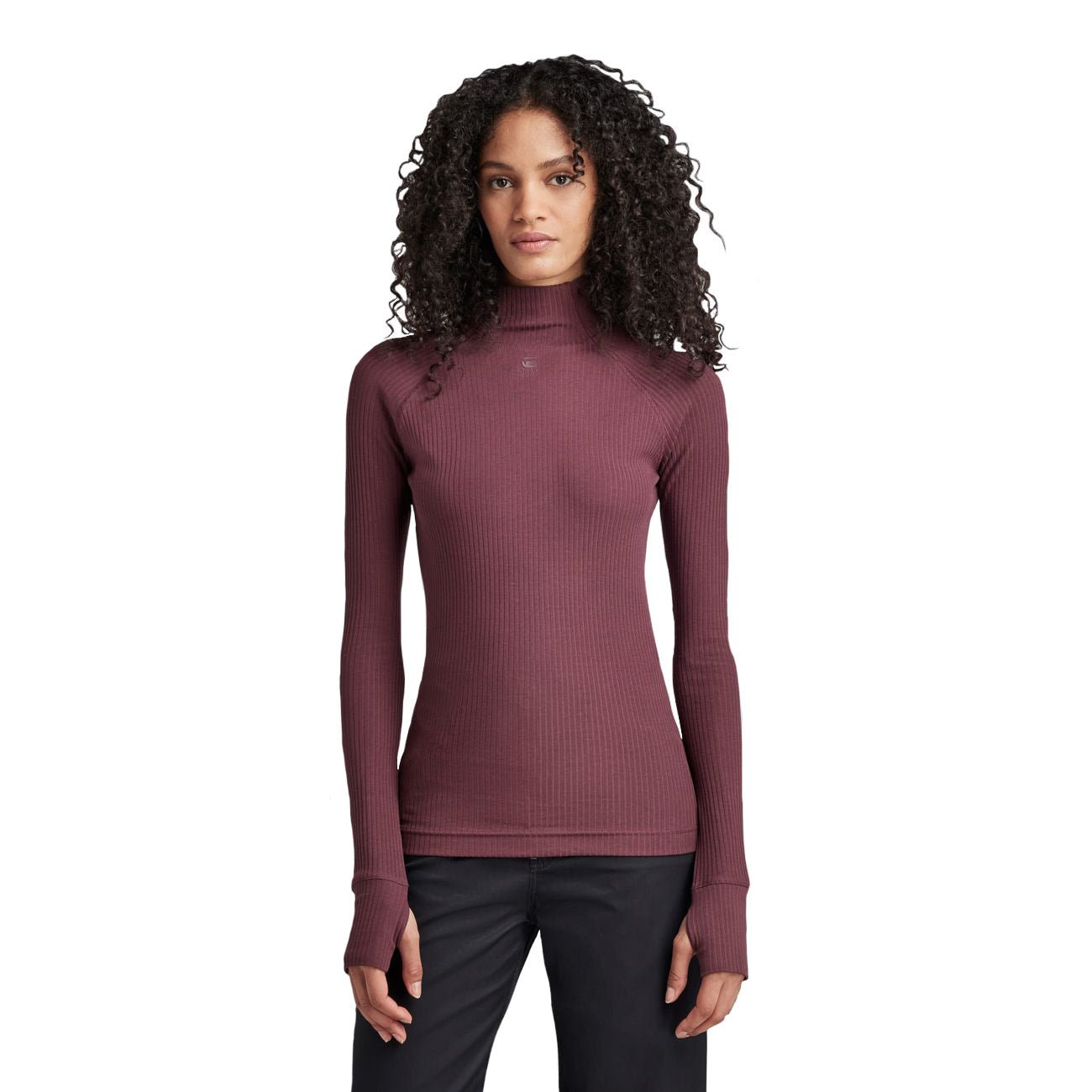 G-STAR RAW DENIM RIB MOCK SLIM L/S WMN Damen Turtleneck Shirt - G-Star Raw Denim - SAGATOO - 8720346842233